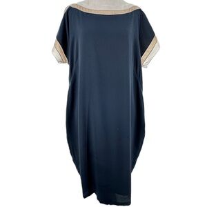 Ann Taylor womens dress size 14 navy blue cream sheath old money career